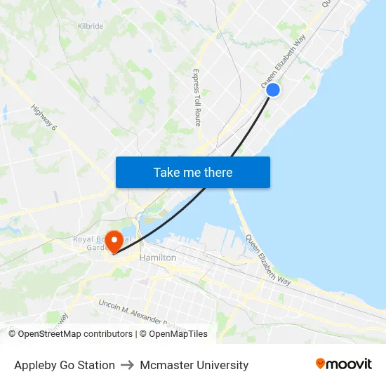 Appleby Go Station to Mcmaster University map