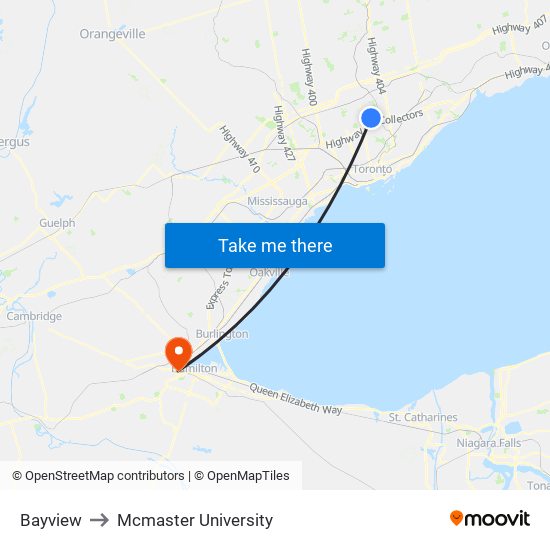 Bayview to Mcmaster University map