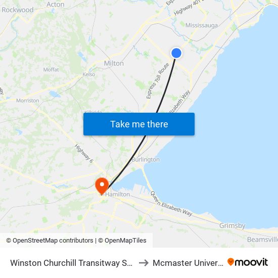 Winston Churchill Transitway Station to Mcmaster University map