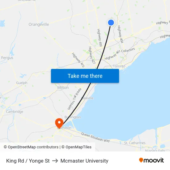 King Rd / Yonge St to Mcmaster University map