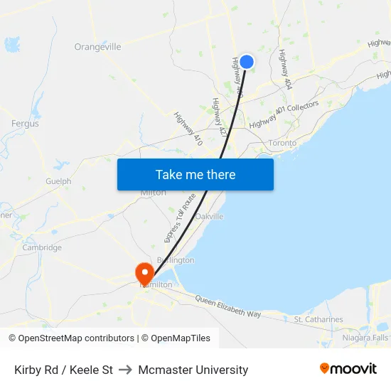 Kirby Rd / Keele St to Mcmaster University map