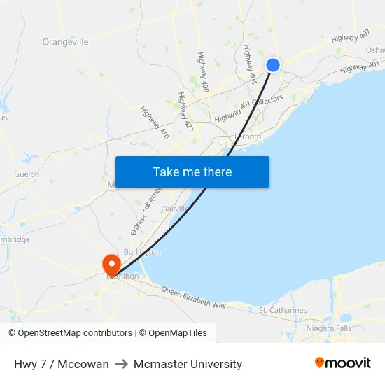 Hwy 7 / Mccowan to Mcmaster University map