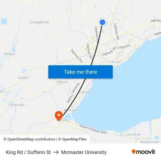 King Rd / Dufferin St to Mcmaster University map