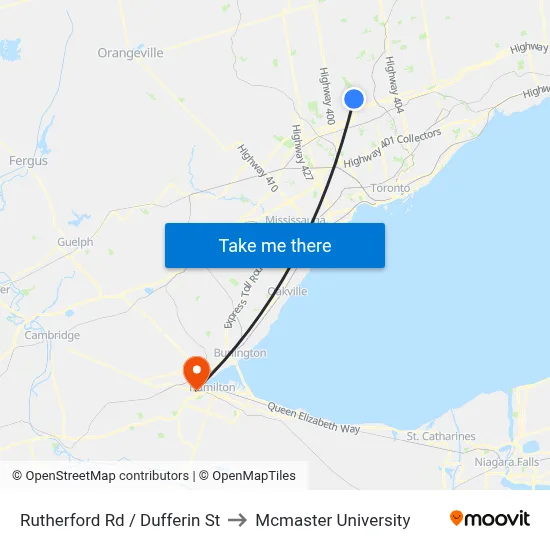 Rutherford Rd / Dufferin St to Mcmaster University map
