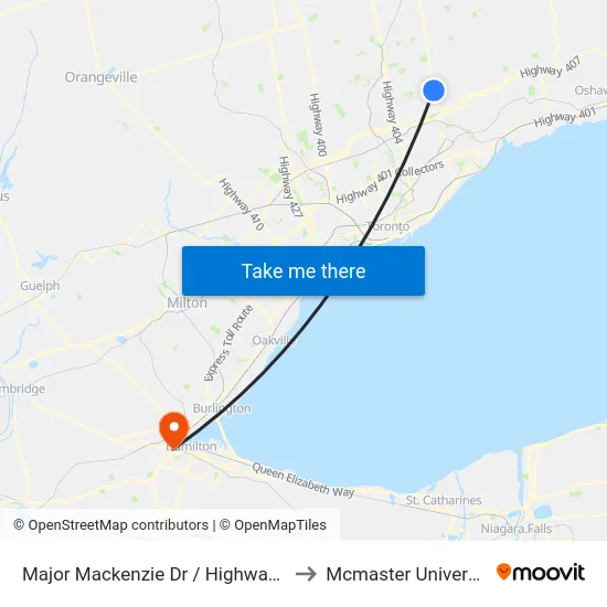Major Mackenzie Dr / Highway 48 to Mcmaster University map