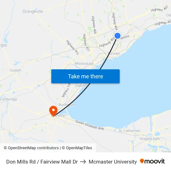 Don Mills Rd / Fairview Mall Dr to Mcmaster University map