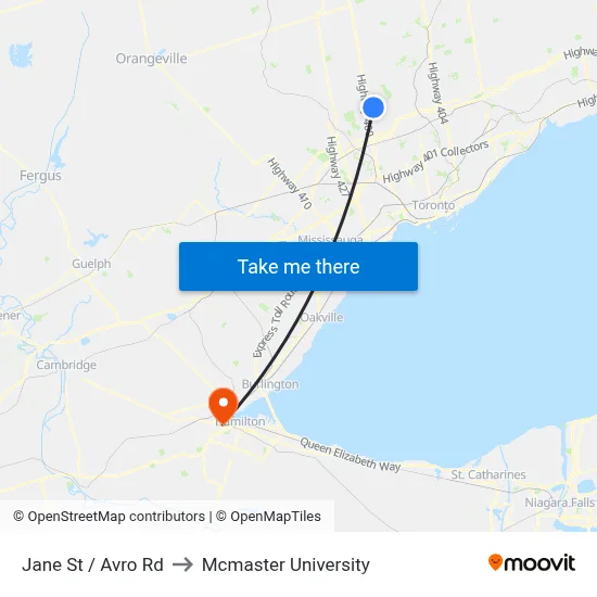 Jane St / Avro Rd to Mcmaster University map