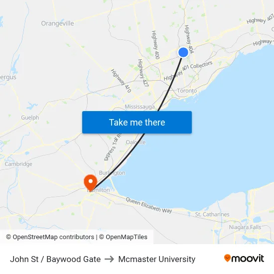 John St / Baywood Gate to Mcmaster University map