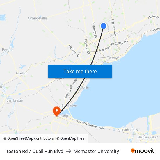 Teston Rd / Quail Run Blvd to Mcmaster University map