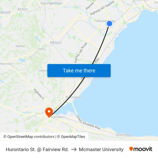 Hurontario St. @ Fairview Rd. to Mcmaster University map