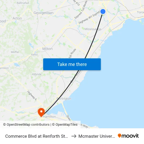 Commerce Blvd at Renforth Station to Mcmaster University map