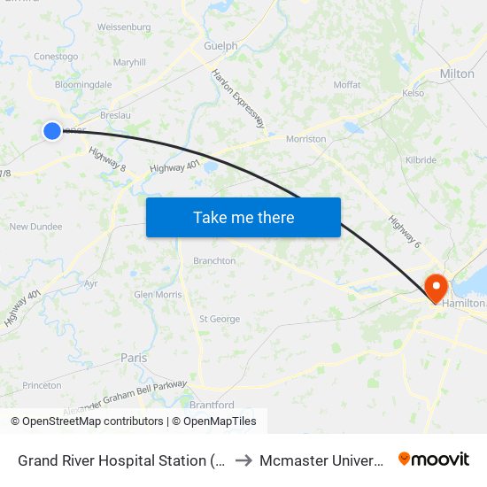 Grand River Hospital Station (Lrt) to Mcmaster University map