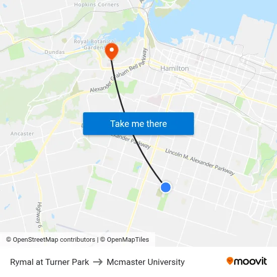 Rymal at Turner Park to Mcmaster University map