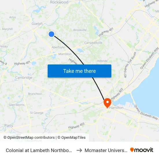 Colonial at Lambeth Northbound to Mcmaster University map