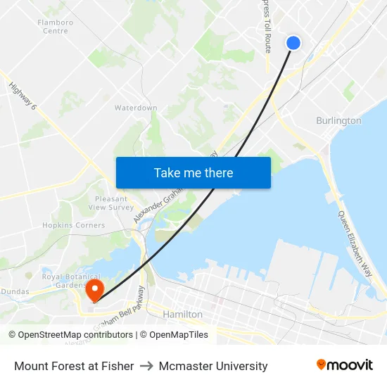 Mount Forest at Fisher to Mcmaster University map