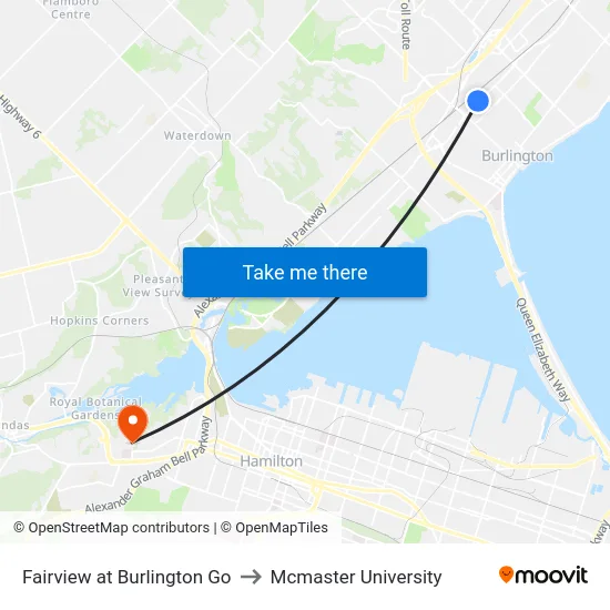 Fairview at Burlington Go to Mcmaster University map