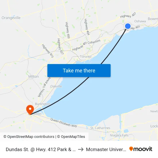 Dundas St. @ Hwy. 412 Park & Ride to Mcmaster University map