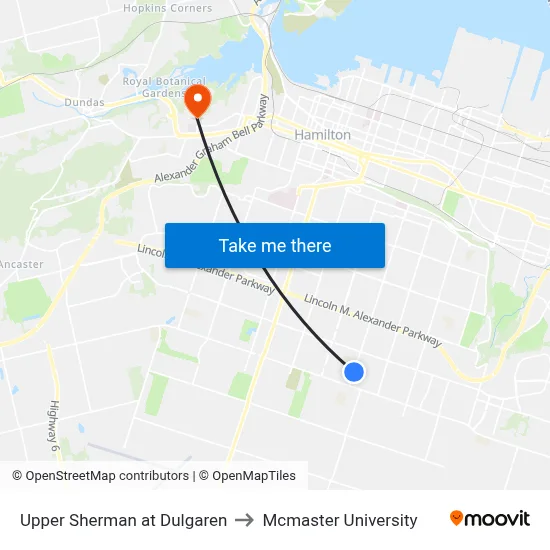 Upper Sherman at Dulgaren to Mcmaster University map