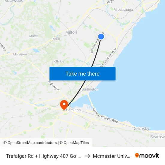 Trafalgar Rd + Highway 407 Go Carpool to Mcmaster University map