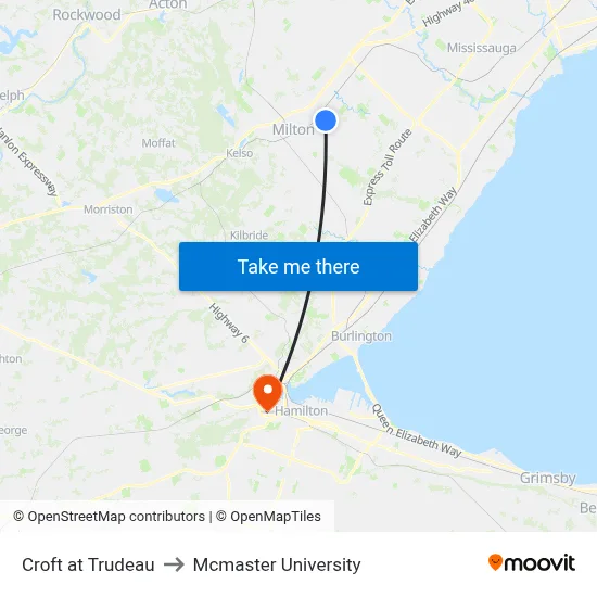 Croft at Trudeau to Mcmaster University map
