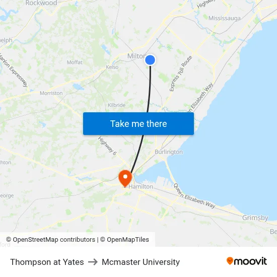 Thompson at Yates to Mcmaster University map