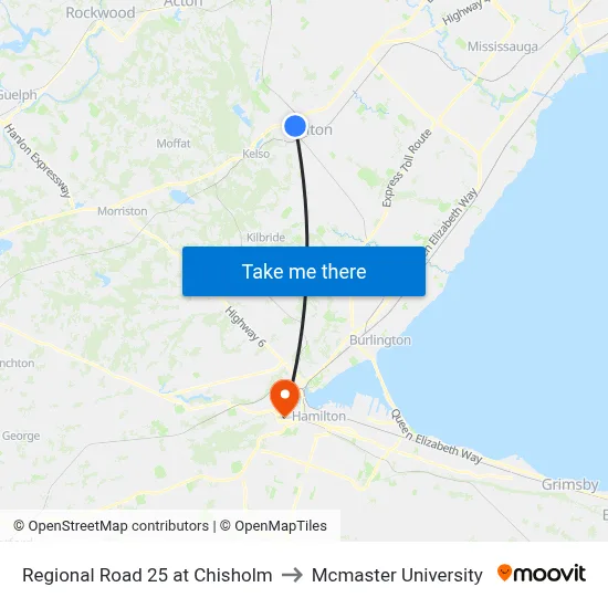 Regional Road 25 at Chisholm to Mcmaster University map
