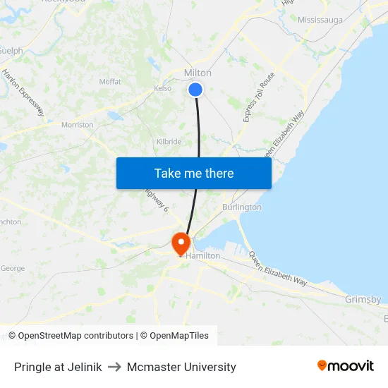 Pringle at Jelinik to Mcmaster University map