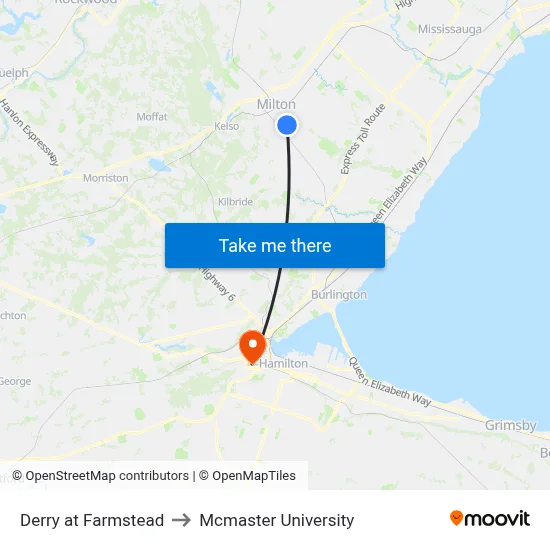 Derry at Farmstead to Mcmaster University map
