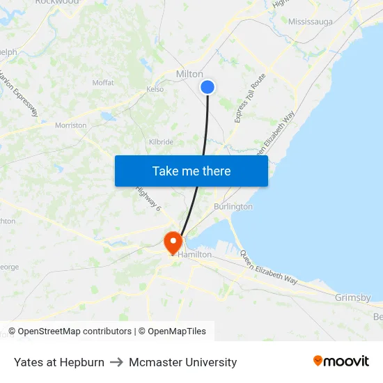 Yates at Hepburn to Mcmaster University map