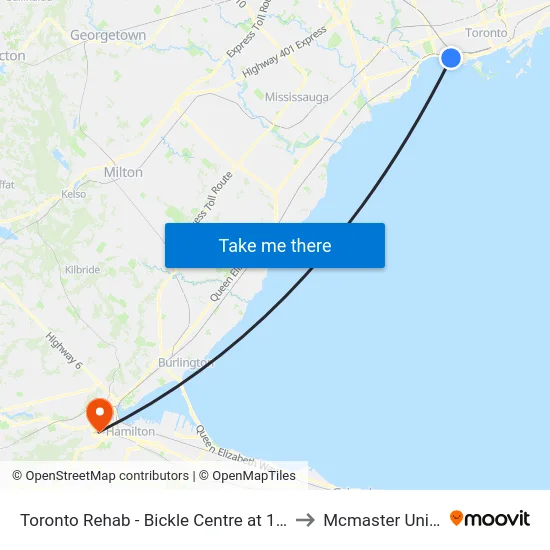 Toronto Rehab - Bickle Centre at 130 Dunn Ave to Mcmaster University map