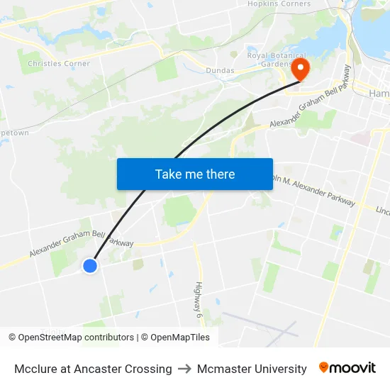 Mcclure at Ancaster Crossing to Mcmaster University map