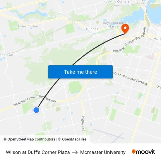 Wilson at Duff's Corner Plaza to Mcmaster University map