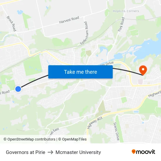 Governors at Pirie to Mcmaster University map