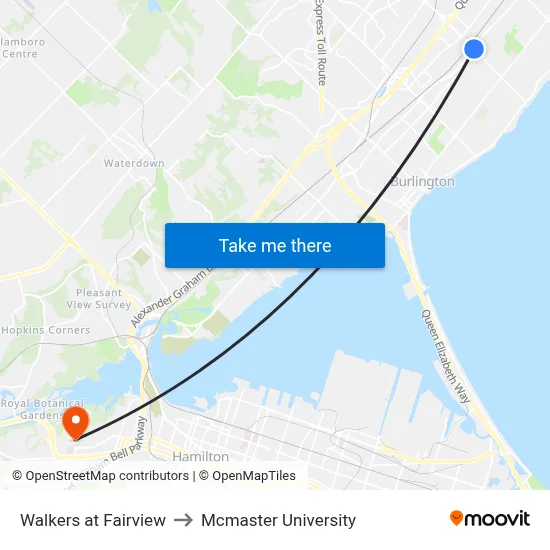 Walkers at Fairview to Mcmaster University map