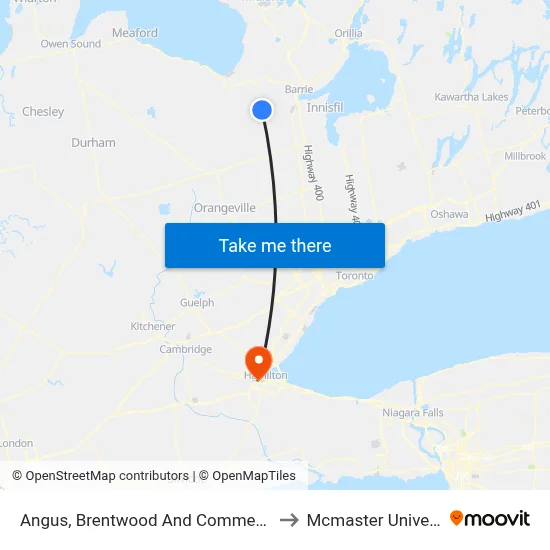 Angus, Brentwood And Commerce Rd. to Mcmaster University map