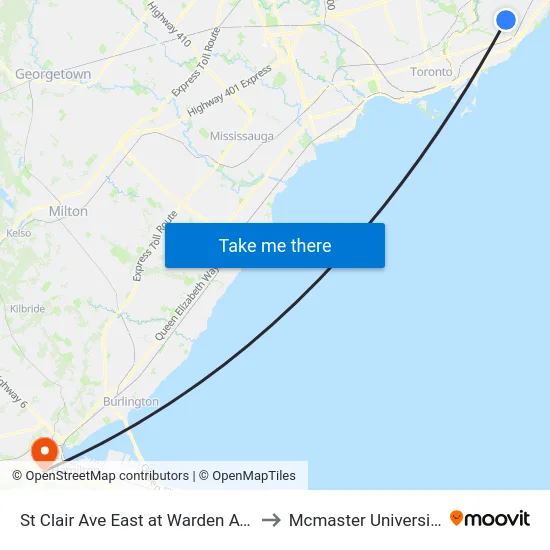 St Clair Ave East at Warden Ave to Mcmaster University map