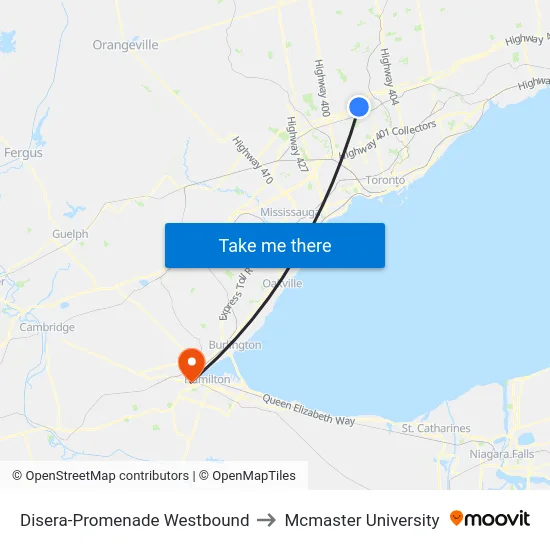 Disera-Promenade Westbound to Mcmaster University map