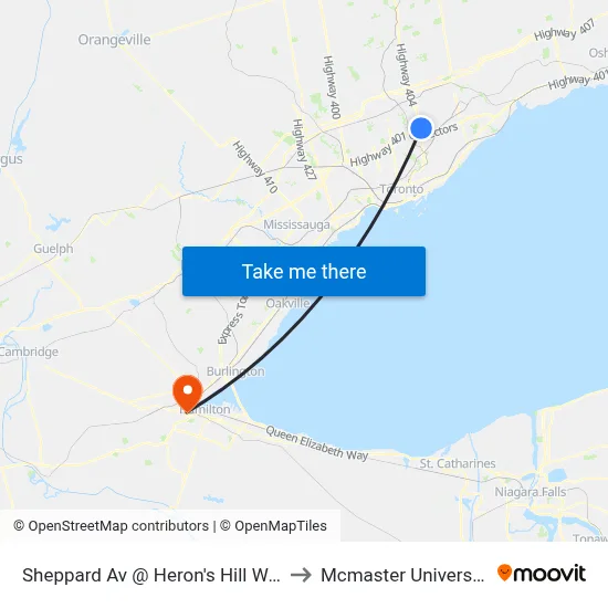 Sheppard Av @ Heron's Hill Way to Mcmaster University map