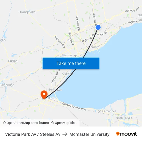 Victoria Park Av / Steeles Av to Mcmaster University map