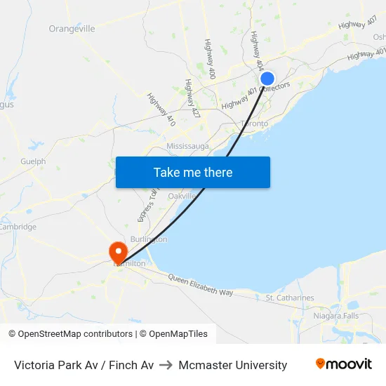 Victoria Park Av / Finch Av to Mcmaster University map