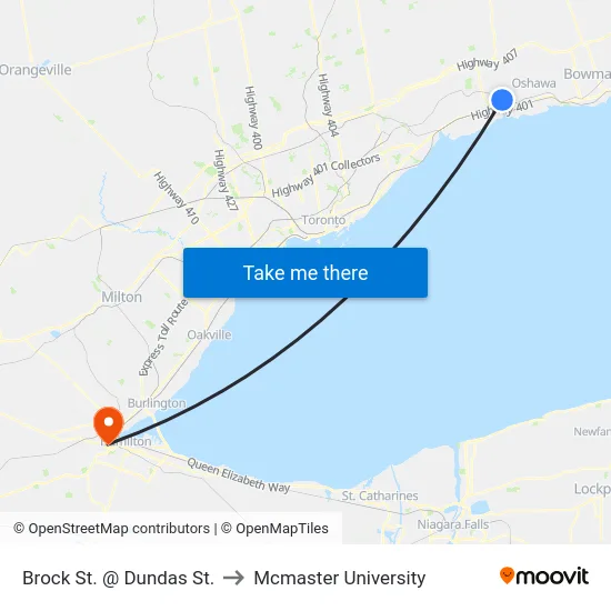 Brock St. @ Dundas St. to Mcmaster University map