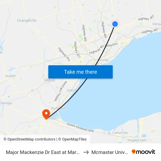 Major Mackenzie Dr East at Markham Rd to Mcmaster University map