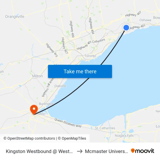 Kingston Westbound @ Westney to Mcmaster University map
