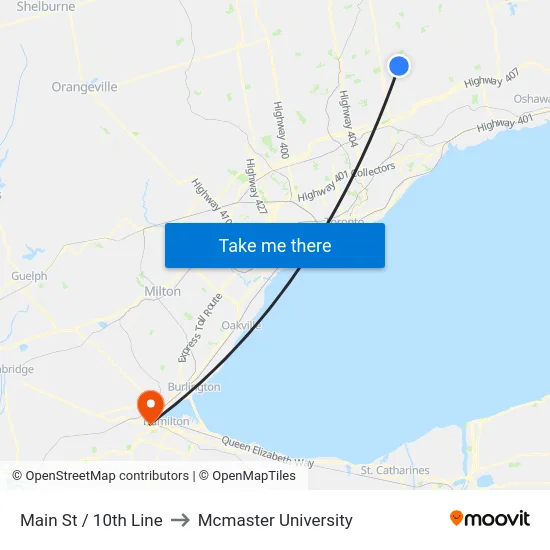 Main St / 10th Line to Mcmaster University map