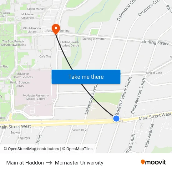 Main at Haddon to Mcmaster University map