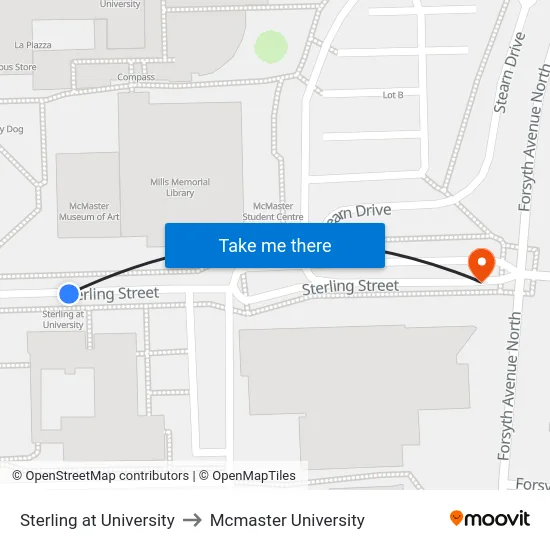 Sterling at University to Mcmaster University map