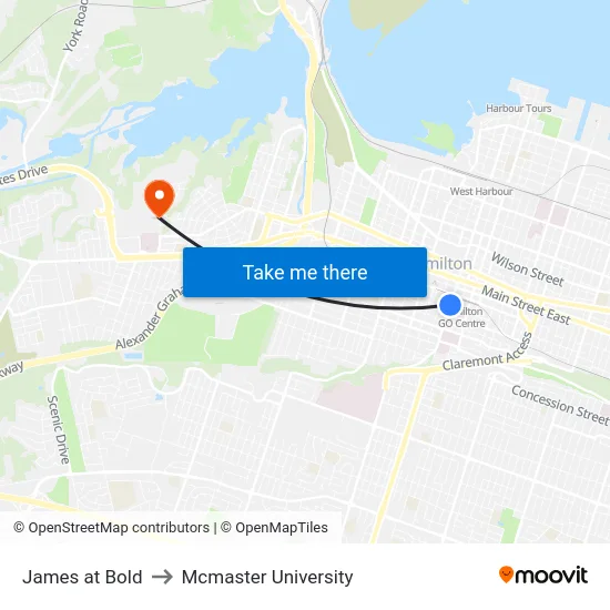James at Bold to Mcmaster University map