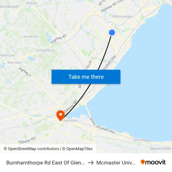 Burnhamthorpe Rd East Of Glen Erin Dr to Mcmaster University map