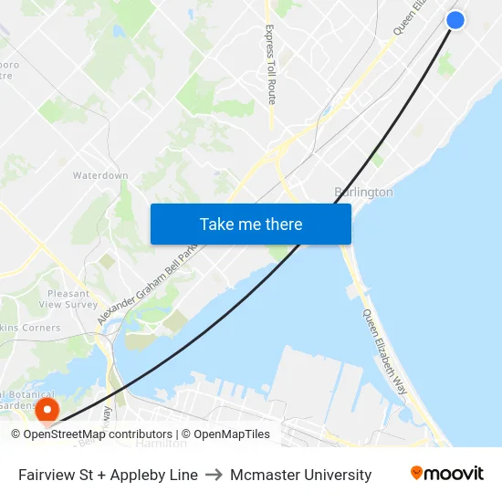Fairview St + Appleby Line to Mcmaster University map