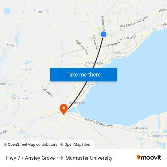 Hwy 7 / Ansley Grove to Mcmaster University map